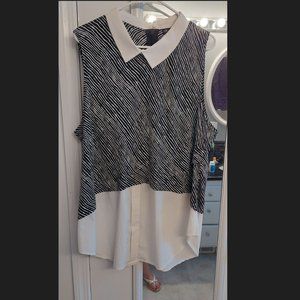 City Chic Black and White Blouse Collared Untucked Look , Size XL/22